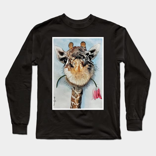 Happy Giraffe Long Sleeve T-Shirt by KatareyDesigns